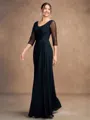 A-Line/Princess Chiffon Ruched Scoop 3/4 Sleeves Floor-Length Mother of the Bride Dresses