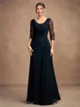 A-Line/Princess Chiffon Ruched Scoop 3/4 Sleeves Floor-Length Mother of the Bride Dresses