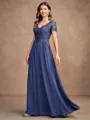 A-Line/Princess Chiffon Applique V-neck Short Sleeves Floor-Length Mother of the Bride Dresses