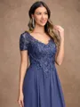 A-Line/Princess Chiffon Applique V-neck Short Sleeves Floor-Length Mother of the Bride Dresses