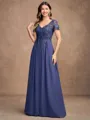 A-Line/Princess Chiffon Applique V-neck Short Sleeves Floor-Length Mother of the Bride Dresses