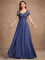 A-Line/Princess Chiffon Applique V-neck Short Sleeves Floor-Length Mother of the Bride Dresses