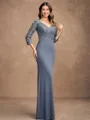 Sheath/Column Jersey Lace V-neck 3/4 Sleeves Floor-Length Mother of the Bride Dresses