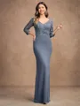 Sheath/Column Jersey Lace V-neck 3/4 Sleeves Floor-Length Mother of the Bride Dresses