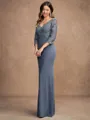 Sheath/Column Jersey Lace V-neck 3/4 Sleeves Floor-Length Mother of the Bride Dresses