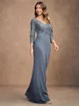 Sheath/Column Jersey Lace V-neck 3/4 Sleeves Floor-Length Mother of the Bride Dresses