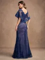 Sheath/Column Silk like Satin Lace V-neck Short Sleeves Floor-Length Mother of the Bride Dresses