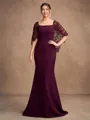 Sheath/Column Stretch Crepe Lace Square 1/2 Sleeves Sweep/Brush Train Mother of the Bride Dresses