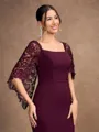 Sheath/Column Stretch Crepe Lace Square 1/2 Sleeves Sweep/Brush Train Mother of the Bride Dresses