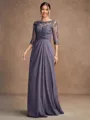 A-Line/Princess Chiffon Applique Scoop 3/4 Sleeves Floor-Length Mother of the Bride Dresses