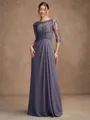 A-Line/Princess Chiffon Applique Scoop 3/4 Sleeves Floor-Length Mother of the Bride Dresses