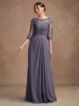 A-Line/Princess Chiffon Applique Scoop 3/4 Sleeves Floor-Length Mother of the Bride Dresses