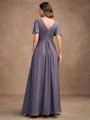 A-Line/Princess Chiffon Ruched V-neck Short Sleeves Floor-Length Mother of the Bride Dresses