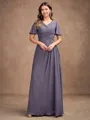 A-Line/Princess Chiffon Ruched V-neck Short Sleeves Floor-Length Mother of the Bride Dresses