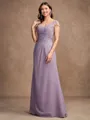 Sheath/Column Chiffon Lace V-neck Short Sleeves Floor-Length Mother of the Bride Dresses