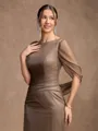 Sheath/Column 30D Chiffon Ruched Scoop Short Sleeves Floor-Length Mother of the Bride Dresses