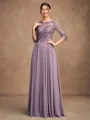 A-Line/Princess Chiffon Lace Scoop 3/4 Sleeves Floor-Length Mother of the Bride Dresses