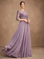 A-Line/Princess Chiffon Lace Scoop 3/4 Sleeves Floor-Length Mother of the Bride Dresses
