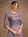 A-Line/Princess Chiffon Lace Scoop 3/4 Sleeves Floor-Length Mother of the Bride Dresses
