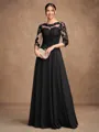 A-Line/Princess Chiffon Lace Scoop 3/4 Sleeves Floor-Length Mother of the Bride Dresses