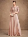 A-Line/Princess Chiffon Lace Scoop 3/4 Sleeves Floor-Length Mother of the Bride Dresses