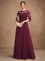 A-Line/Princess Chiffon Lace Scoop 3/4 Sleeves Floor-Length Mother of the Bride Dresses