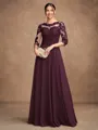 A-Line/Princess Chiffon Lace Scoop 3/4 Sleeves Floor-Length Mother of the Bride Dresses