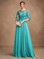A-Line/Princess Chiffon Lace Scoop 3/4 Sleeves Floor-Length Mother of the Bride Dresses