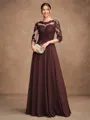 A-Line/Princess Chiffon Lace Scoop 3/4 Sleeves Floor-Length Mother of the Bride Dresses