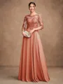 A-Line/Princess Chiffon Lace Scoop 3/4 Sleeves Floor-Length Mother of the Bride Dresses