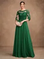 A-Line/Princess Chiffon Lace Scoop 3/4 Sleeves Floor-Length Mother of the Bride Dresses