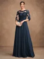 A-Line/Princess Chiffon Lace Scoop 3/4 Sleeves Floor-Length Mother of the Bride Dresses