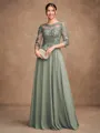 A-Line/Princess Chiffon Lace Scoop 3/4 Sleeves Floor-Length Mother of the Bride Dresses