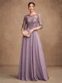 A-Line/Princess Chiffon Lace Scoop 3/4 Sleeves Floor-Length Mother of the Bride Dresses