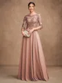 A-Line/Princess Chiffon Lace Scoop 3/4 Sleeves Floor-Length Mother of the Bride Dresses