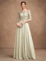 A-Line/Princess Chiffon Lace Scoop 3/4 Sleeves Floor-Length Mother of the Bride Dresses