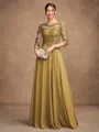 A-Line/Princess Chiffon Lace Scoop 3/4 Sleeves Floor-Length Mother of the Bride Dresses