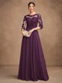 A-Line/Princess Chiffon Lace Scoop 3/4 Sleeves Floor-Length Mother of the Bride Dresses