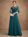 A-Line/Princess Chiffon Lace Scoop 3/4 Sleeves Floor-Length Mother of the Bride Dresses
