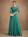 A-Line/Princess Chiffon Lace Scoop 3/4 Sleeves Floor-Length Mother of the Bride Dresses