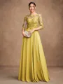 A-Line/Princess Chiffon Lace Scoop 3/4 Sleeves Floor-Length Mother of the Bride Dresses