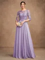 A-Line/Princess Chiffon Lace Scoop 3/4 Sleeves Floor-Length Mother of the Bride Dresses