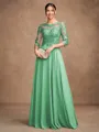 A-Line/Princess Chiffon Lace Scoop 3/4 Sleeves Floor-Length Mother of the Bride Dresses