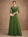 A-Line/Princess Chiffon Lace Scoop 3/4 Sleeves Floor-Length Mother of the Bride Dresses