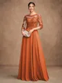 A-Line/Princess Chiffon Lace Scoop 3/4 Sleeves Floor-Length Mother of the Bride Dresses
