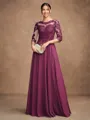 A-Line/Princess Chiffon Lace Scoop 3/4 Sleeves Floor-Length Mother of the Bride Dresses