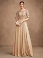 A-Line/Princess Chiffon Lace Scoop 3/4 Sleeves Floor-Length Mother of the Bride Dresses
