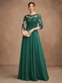 A-Line/Princess Chiffon Lace Scoop 3/4 Sleeves Floor-Length Mother of the Bride Dresses