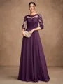 A-Line/Princess Chiffon Lace Scoop 3/4 Sleeves Floor-Length Mother of the Bride Dresses