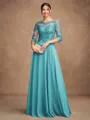 A-Line/Princess Chiffon Lace Scoop 3/4 Sleeves Floor-Length Mother of the Bride Dresses